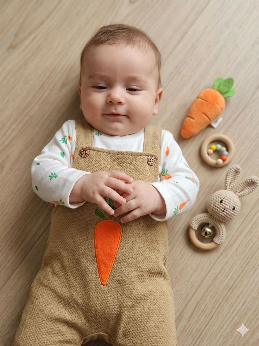دو تیکه ی پیشبندی پنبه بیسکوئیتی طرح هویج