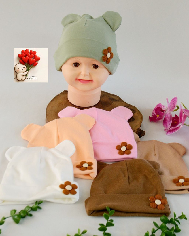 کلاه دو گوش پنبه ی پاییزه ی دخترانه گل برجسته
